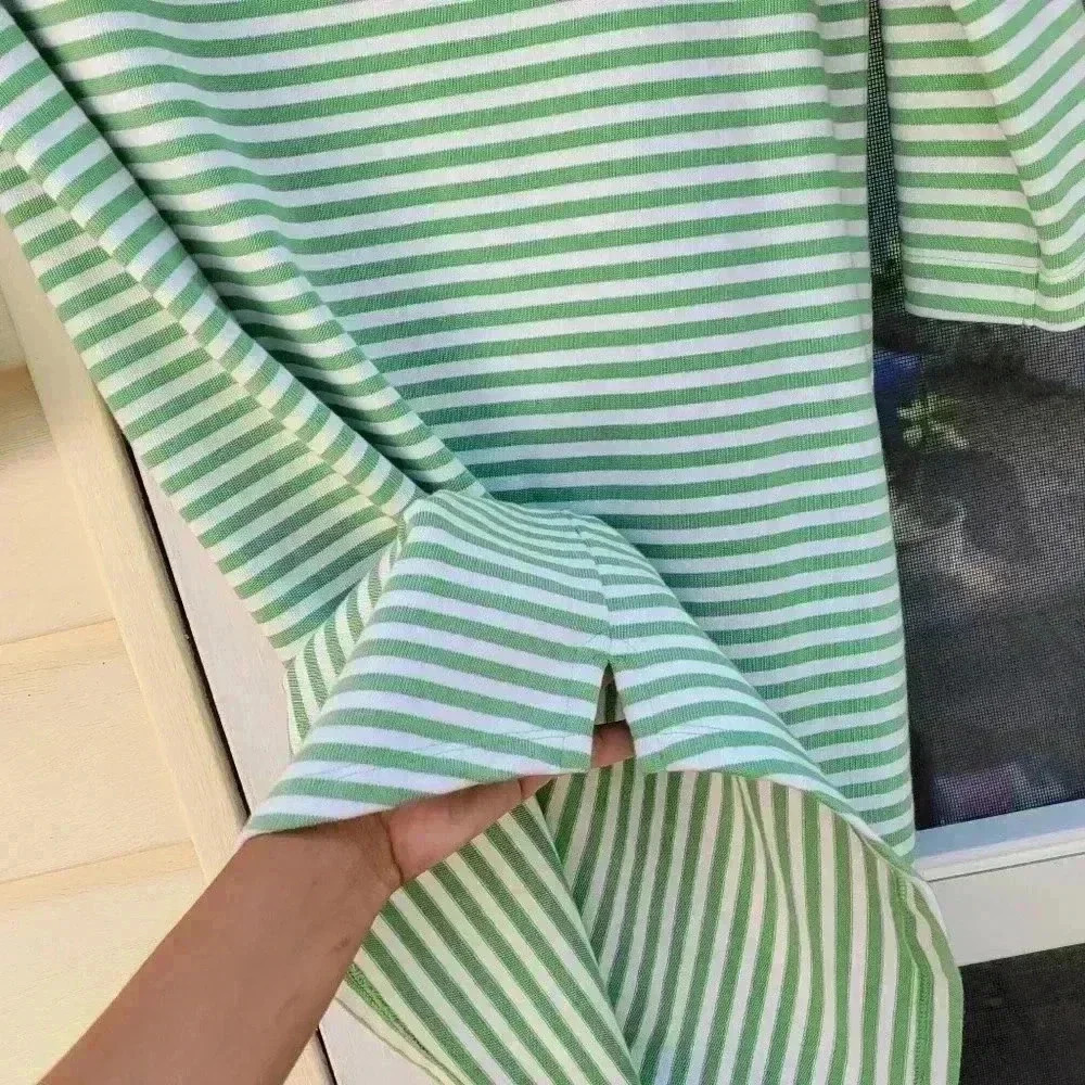 Brooks Brothers Women's Knee Length Dress Medium 100% Cotton White Green Striped - Picture 9 of 10